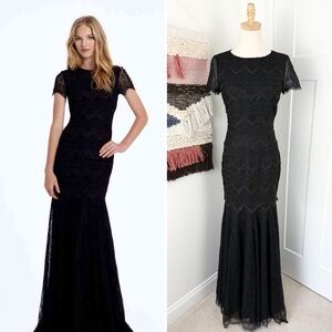 Monique Lhuillier Crochet Lace Trumpet Gown Dress Black Sz 4 NWT